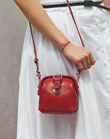 Handmade Womens Red Leather Doctor Handbag Small Side Purses Doctor Purse for Women