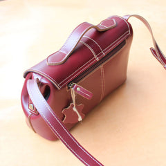 Handmade Womens Red Leather Doctor Shoulder Purses Claret Doctor Crossbody Purses for Women