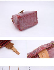 Handmade Womens Red Leather doctor Handbag shoulder doctor bags Purse for women