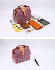 Handmade Womens Red Leather doctor Handbag shoulder doctor bags Purse for women