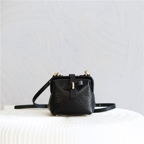 Handmade Womens Small Black Leather Doctor Handbag - Back View
