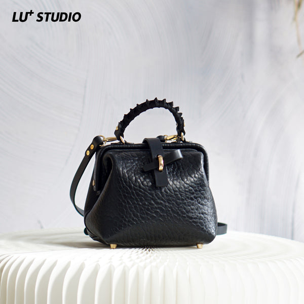 Handmade Womens Small Black Leather Doctor Handbag Side Purse Doctor Purse for W DB04891046