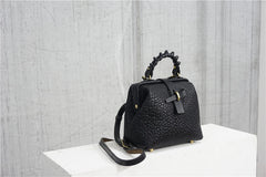 Handmade Womens Small Black Leather Doctor Handbag Side Purse Doctor Purse for Women