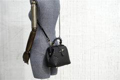 Handmade Womens Small Black Leather Doctor Handbag Side Purse Doctor Purse for Women