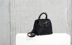 Handmade Womens Small Black Leather Doctor Handbag Side Purse Doctor Purse for Women