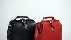 Handmade Womens Black Leather Doctor Handbag Small Side Purse Doctor Purse for Women
