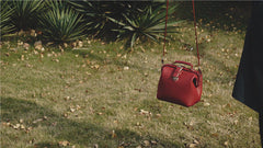 Handmade Womens Small Red Leather Doctor Handbag Side Purse Doctor Purse for Women