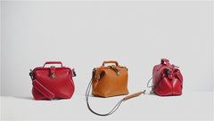 Handmade Womens Small Red Leather Doctor Handbag Side Purse Doctor Purse for Women
