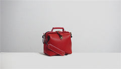 Handmade Womens Small Red Leather Doctor Handbag Side Purse Doctor Purse for Women