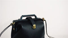 Handmade Womens Black Leather Doctor Handbag Small Side Purse Doctor Purse for Women