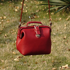 Handmade Womens Small Red Leather Doctor Handbag Side Purse Doctor Purse for Women