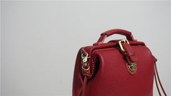 Handmade Womens Small Red Leather Doctor Handbag Side Purse Doctor Purse for Women