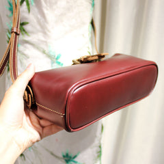 Handmade Womens Small Red Leather Doctor Shoulder Purses Claret Doctor Crossbody Purses for Women