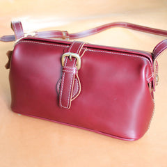 Handmade Womens Small Red Leather Doctor Shoulder Purses Claret Doctor Crossbody Purses for Women