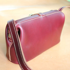 Handmade Womens Small Red Leather Doctor Shoulder Purses Claret Doctor Crossbody Purses for Women