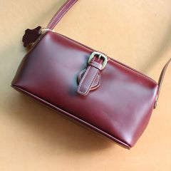 Handmade Womens Small Red Leather Doctor Shoulder Purses Claret Doctor Crossbody Purses for Women