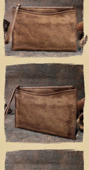 Handmade Womens Gray Leather Large Wristlet Wallet Slim Zip Clutch Purse Ladies Zipper Clutch Wallets for Women