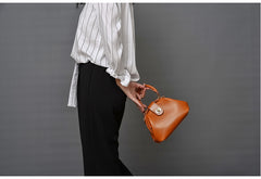 Handmade Womens Tan Leather Mini Doctor Handbag Purse Tan Shoulder Doctor Bags for Women