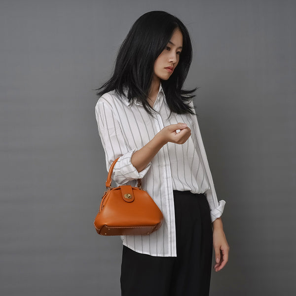 Handmade Womens Tan Leather Mini Doctor Handbag - Back View