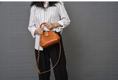 Handmade Womens Tan Leather Mini Doctor Handbag Purse Tan Shoulder Doctor Bags for Women