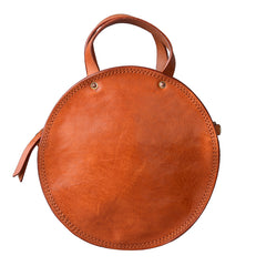 Handmade Womens Tan Leather Round Handbag Purses Tan Round Shoulder Bag Crossbody Purse for Women