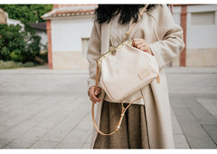 Handmade Womens White Leather Doctor Backpack Purse Shoulder Doctor Handbag for Women