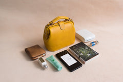 Handmade Womens Yellow Leather Mini doctor Handbag shoulder doctor bags for women