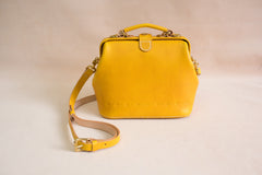Handmade Womens Yellow Leather Small doctor Handbag shoulder doctor bags for women