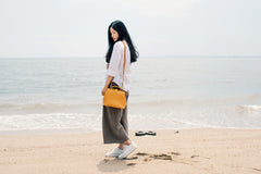 Handmade Womens Yellow Leather Small doctor Handbag shoulder doctor bags for women