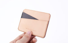 Handmade Beige Black Leather Women Men Small Card Holder Card Wallet for Men Women