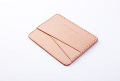 Handmade Beige Black Leather Women Men Small Card Holder Card Wallet for Men Women