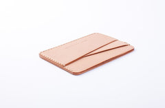 Handmade Beige Black Leather Women Men Small Card Holder Card Wallet for Men Women