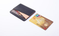 Handmade Beige Black Leather Women Men Small Card Holder Card Wallet for Men Women