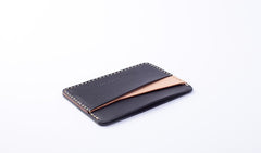 Handmade Beige Black Leather Women Men Small Card Holder Card Wallet for Men Women