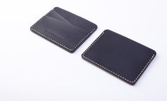 Handmade Beige Black Leather Women Men Small Card Holder Card Wallet for Men Women