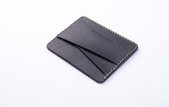 Handmade Beige Black Leather Women Men Small Card Holder Card Wallet for Men Women