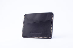 Handmade Beige Black Leather Women Men Small Card Holder Card Wallet for Men Women