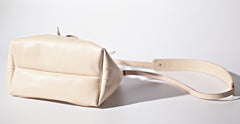 Handmade Beige Women Leather bucket crossbody bag Barrel shoulder bag for women