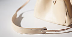 Handmade Beige Women Leather bucket crossbody bag Barrel shoulder bag for women