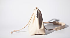 Handmade Beige Women Leather bucket crossbody bag Barrel shoulder bag for women
