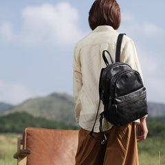 Womens Black Backpack Purse Leather Book Bag Purse - Annie Jewel