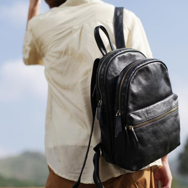 Fashion Womens Black Leather Backpack Purse Leather School Backpack Book Bag Pur CM534901088