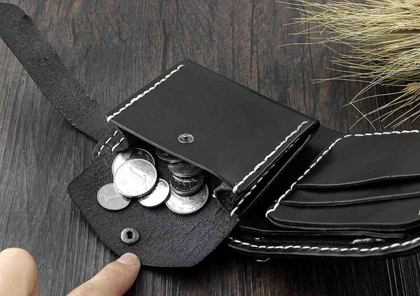 Handmade Black Leather Men's Small Biker Wallet Chain Wallet billfold Wallet wit WG02781047