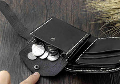 Handmade Black Leather Men's Small Biker Wallet Chain Wallet billfold Wallet with Chain For Men