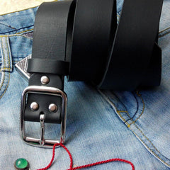 Handmade Black Leather Mens Belt Leather Belt for Men