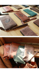 Vintage Black Leather Mens Phone Wallet Clutch Bag Wristlet Bag Zipper Long Wallet For Men