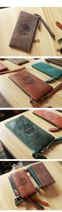 Vintage Black Leather Mens Phone Wallet Clutch Bag Wristlet Bag Zipper Long Wallet For Men