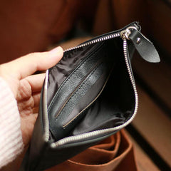 Vintage Black Leather Mens Phone Wallet Clutch Bag Wristlet Bag Zipper Long Wallet For Men