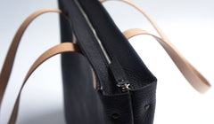 Handmade Black Leather Tote Purse Shoulder Bag Shopper Tote Bag for Women