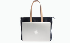 Handmade Black Leather Tote Purse Shoulder Bag Shopper Tote Bag for Women